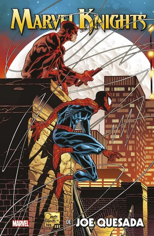 Couverture française de l'omnibus Marvel Knights de Joe Quesada rassemblant tout les épisodes de Daredevil sous l'aile de diable et Tranche de vide ainsi que Daredevil Father.