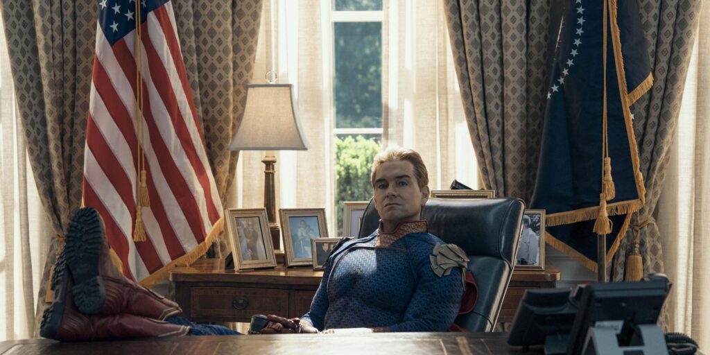 image issue de la série The Boys saison 5 mettant en scène le personnage de Homelander
